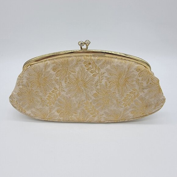 1960s Vintage Avon By Kadin White and Gold‎ Rayon Clutch - Picture 5 of 9